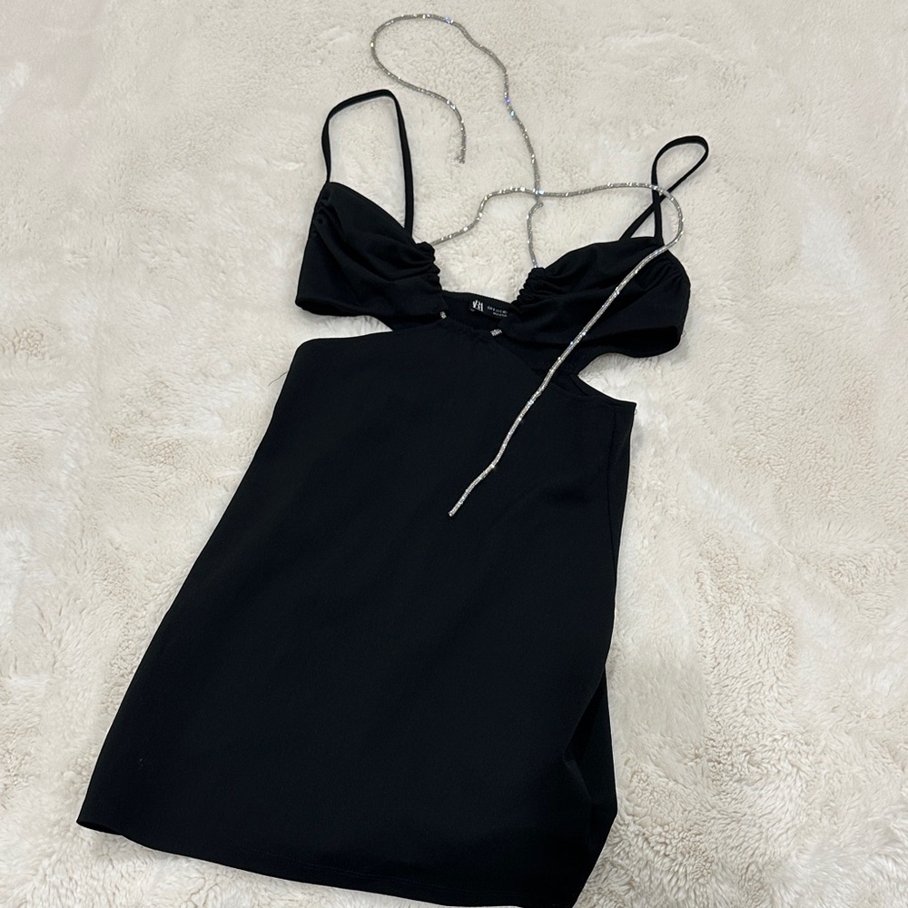 Zara Black Mini Dress with Bedazzled Strap